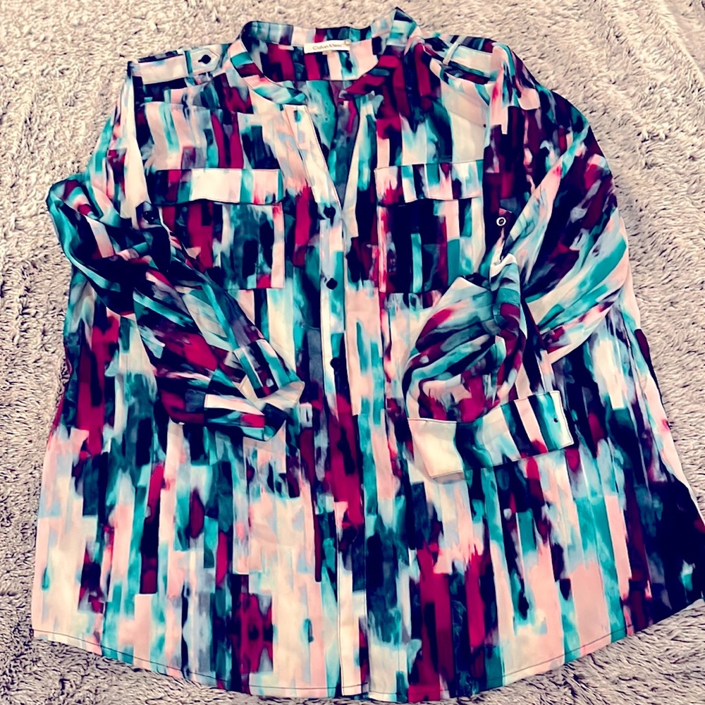 Calvin Klein dress shirt blouse tunic - jewel tones